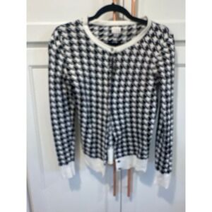 Preppy a new day Houndstooth Cardigan Sweater Black White XS Button Front cotton